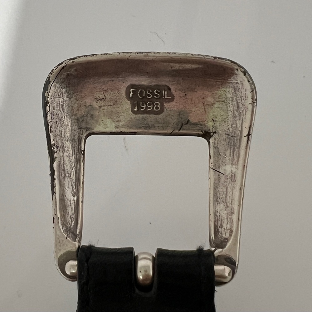 FOSSIL 1997 | Black Leather Women's Belt with Silver Buckle APPROX 37" - Picture 6 of 9